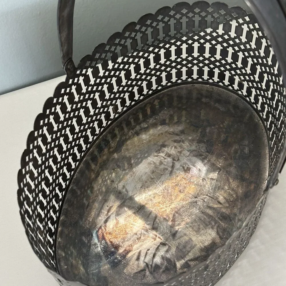 Vtg International Silver Co Handle Basket Ornate Home Decor Art Nouveau Rococo